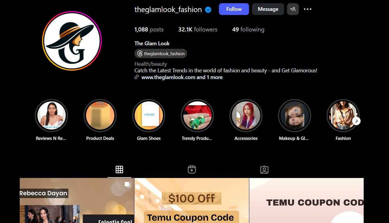 The Glam Look Instagram Page